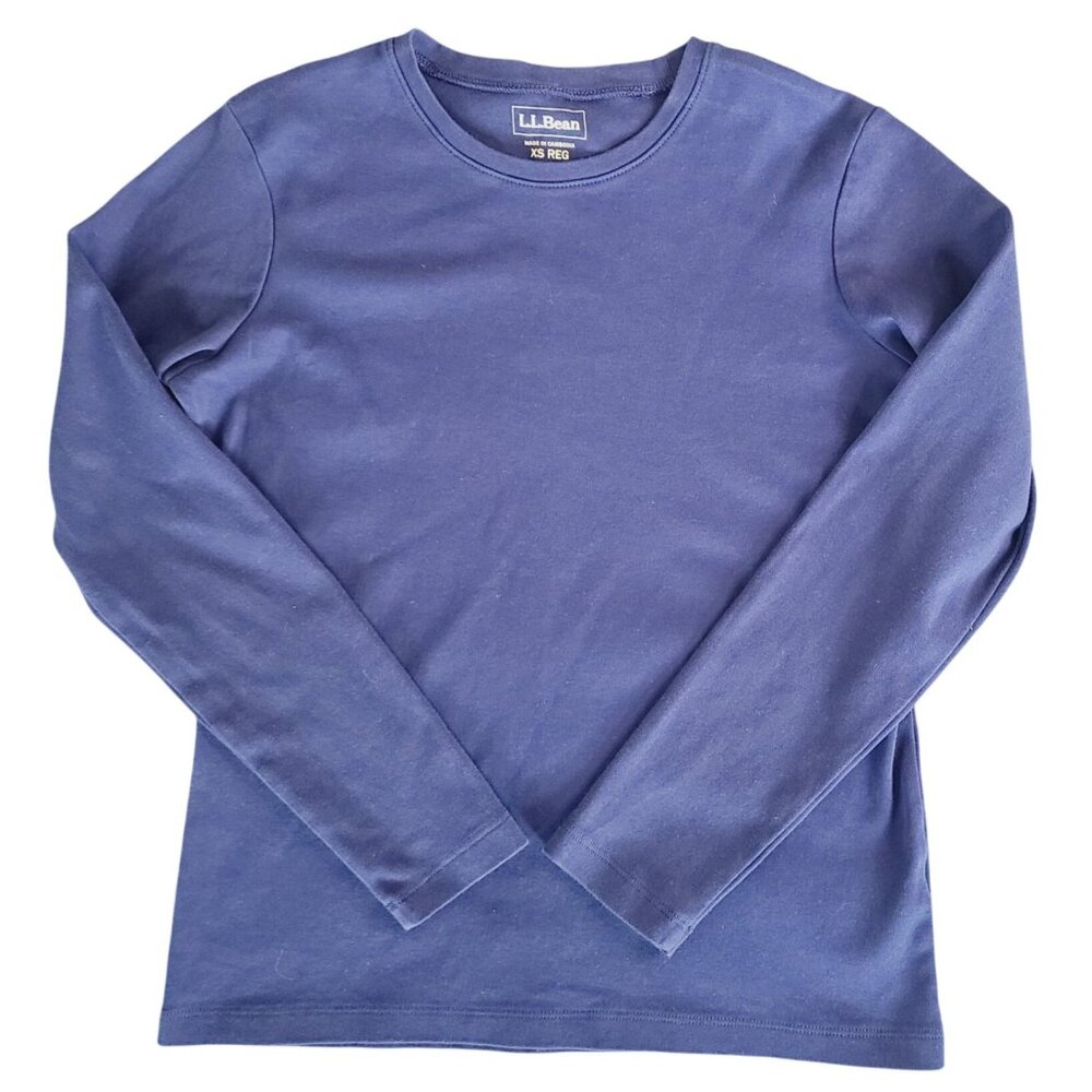 L.L.Bean Womens XS Long-Sleeve Cotten Crewneck Blue Shirt